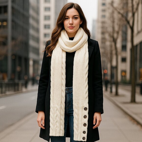 Aimee Lynn Ivory Button-Hem Knit Scarf — One Size — RN 95304 - Picture 3 of 16